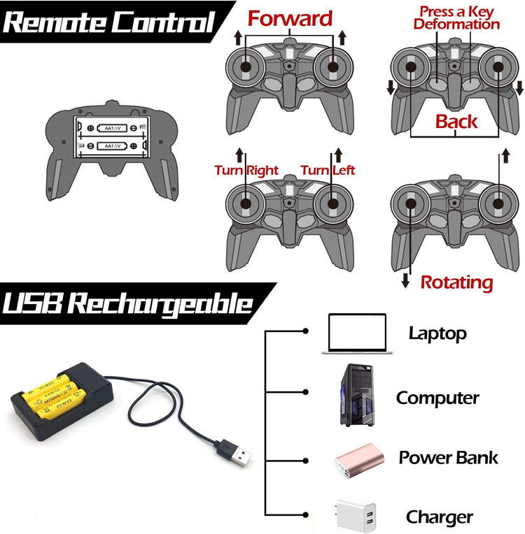 Remote Control Car - Transform Robot Toys for Boys Teens, Rechargeable RC Car with Lights, 2.4Ghz RC Car 1:18 Rechargeable 360° Rotating Race Transform Car Birthday Christmas Gifts for Kids