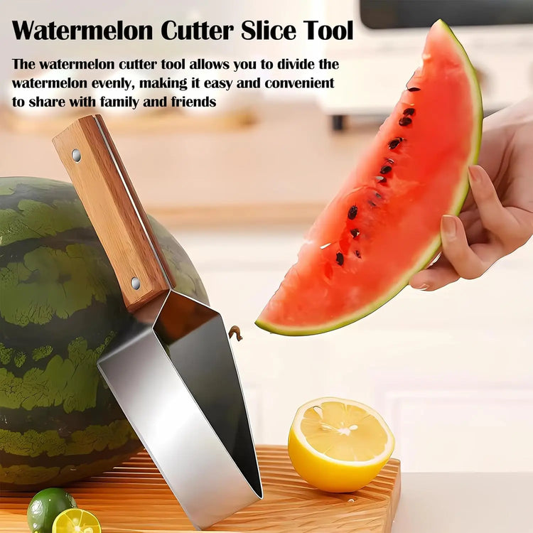 1/2 PCS Triangle Watermelon Cutter, Stainless Steel with Wooden Handle - Melon Slicer, Fruit Cutter for Kitchen Gadgets