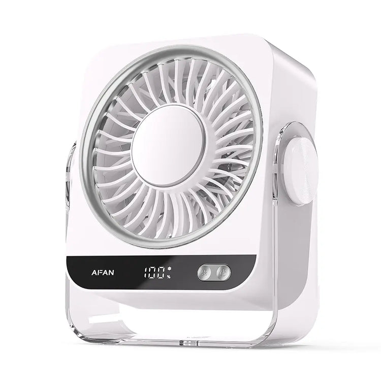 KIMMOO Desk Fan for Bedroom, 199 Speeds Turbo Airflow, Portable Fan with Ice Cooling, Digital Display Quiet Table Fan, 270° Rotating Small Rechargeable Battery Desktop Fans for Home Office