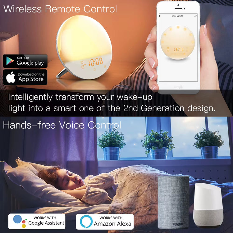 MOES Wifi Wake up Smart Light Alarm Clock with 7 Colors Sunrise Sunset Simulation Tuya APP Control Works with Alexa Google Home