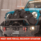 gear Tow Strap 4”X30’- 45000Lbs MBS Recovery Strap Kit Includes: Tow Rope, 2 D-Ring Shackles MBS- 62700LBS, Storage Case