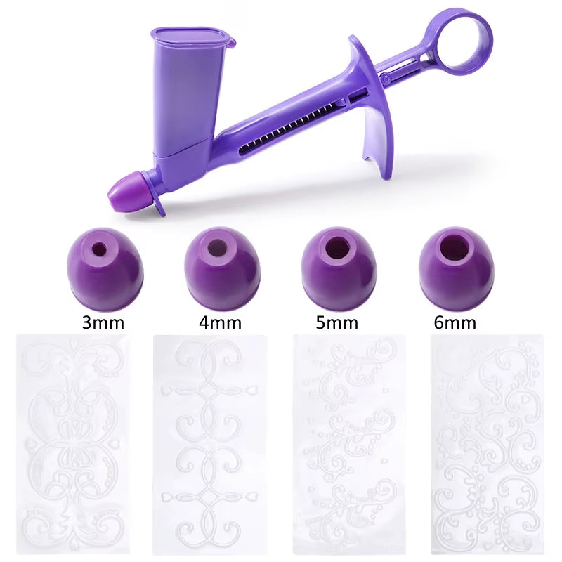 DIY Baking Tool Pearl Applicator with 4 Transfer Heads Fondant Cake Plaid Embossed Mold Cake Decoration Coating Tool