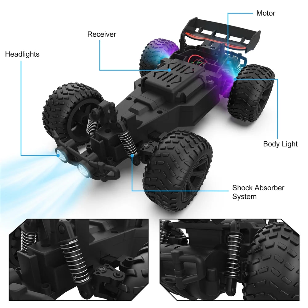 High Speed RC Car, Remote Control Car, 1:22 Scale 2WD Off-Road RC Racing Car with Headlight for 4-12 Years Old Kids Adults, Gray