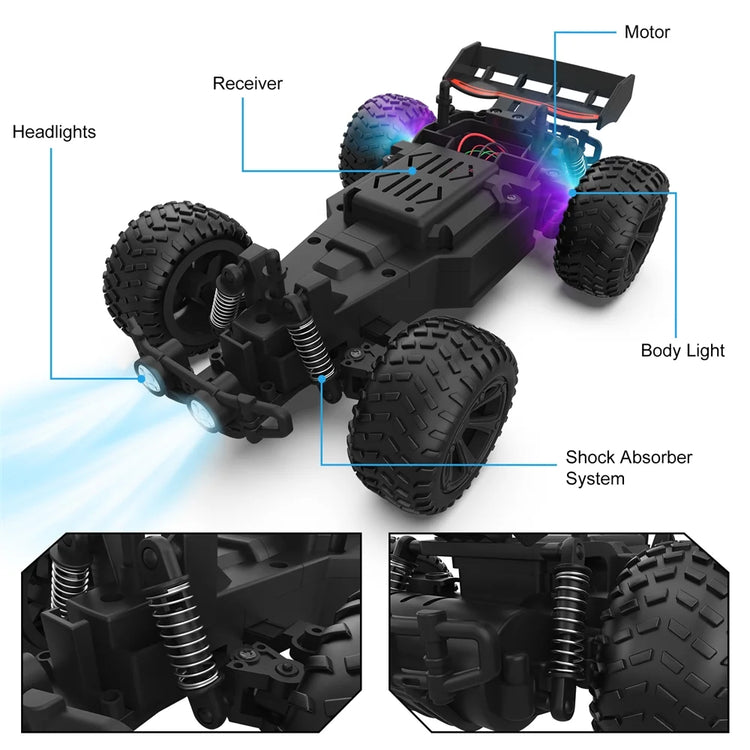 High Speed RC Car, Remote Control Car, 1:22 Scale 2WD Off-Road RC Racing Car with Headlight for 4-12 Years Old Kids Adults, Gray