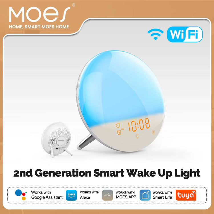 MOES Wifi Wake up Smart Light Alarm Clock with 7 Colors Sunrise Sunset Simulation Tuya APP Control Works with Alexa Google Home