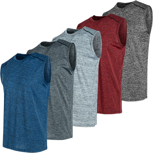 5 Pack Mens Dri Fit Sleeveless Muscle T Shirts Gym Workout Shirts for Men Pack