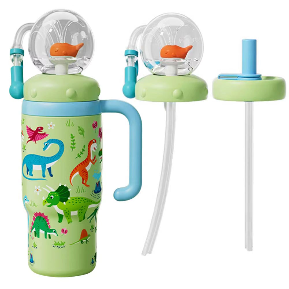 24Oz Stainless Steel Whale Fountain Tumbler with Handle Drinking Cup with Straw Whale Squirt Water Cup 710Ml Drinking Cup