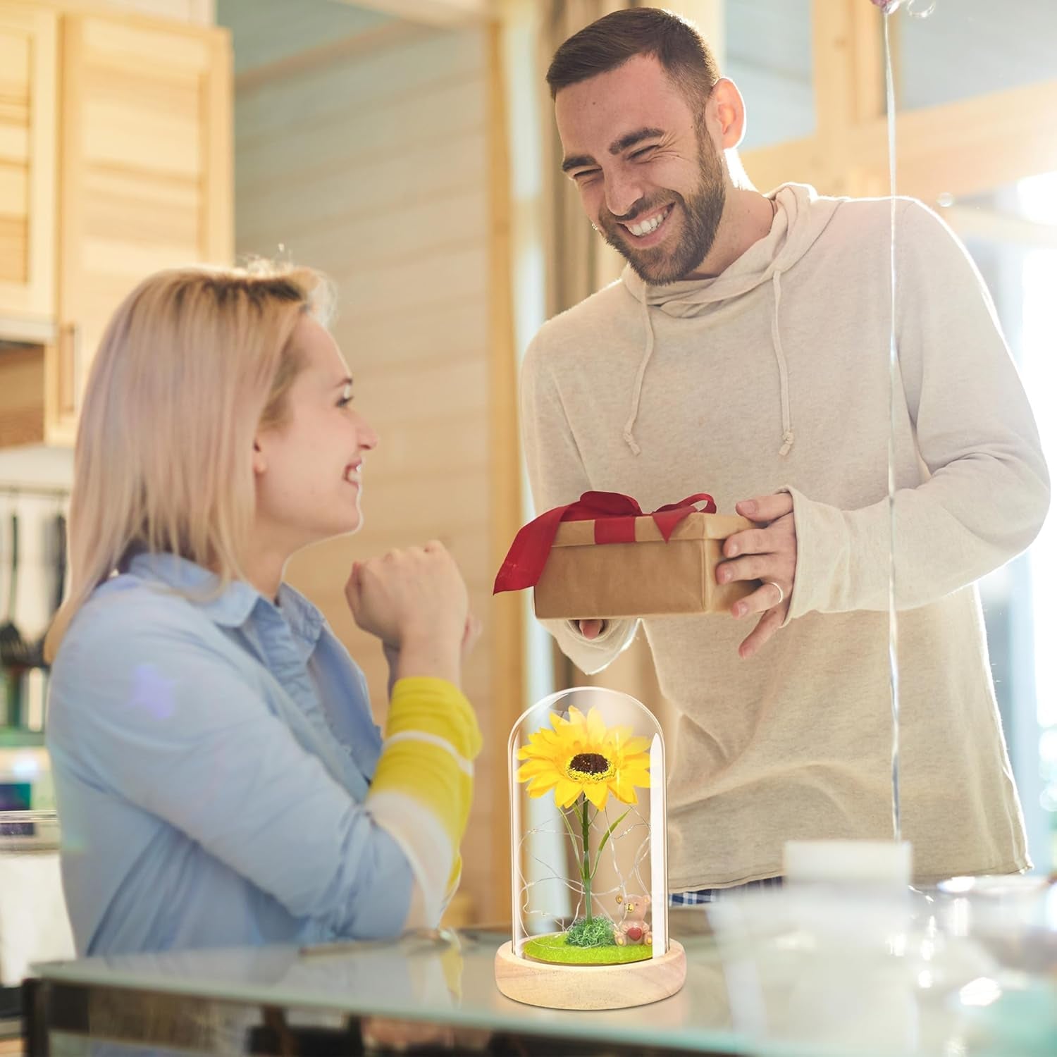 Sunflower Gifts for Women,Birthday Gifts for Her,Artificial Sunflower in Glass Dome with Led Light for Mother&