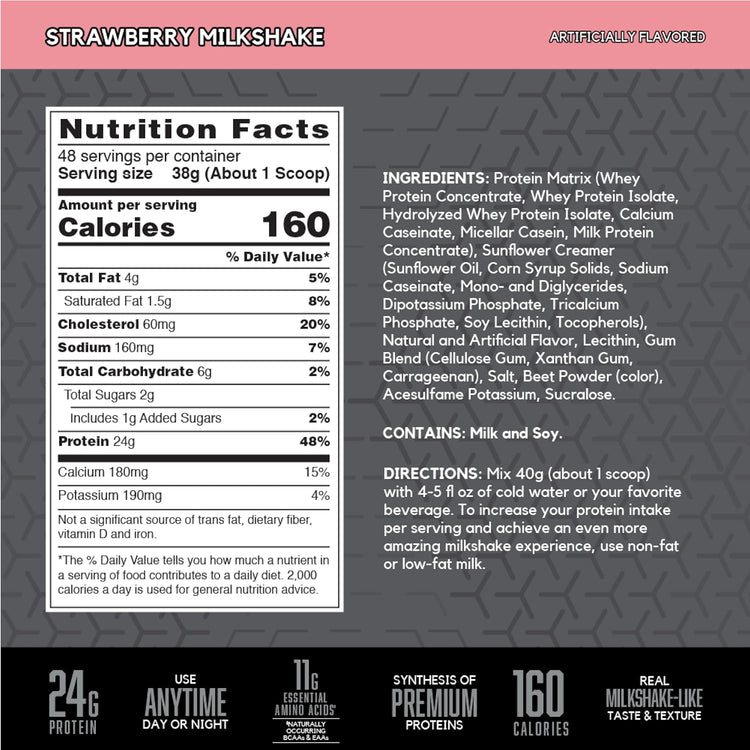 SYNTHA-6 EDGE Protein Powder, Strawberry Flavored Powder with Hydrolyzed Whey, Micellar Casein, for Muscle Gain, Low Sugar, 24G Protein, Strawberry Milkshake, 48 Servings, 4.01 Pound (Pack of 1)