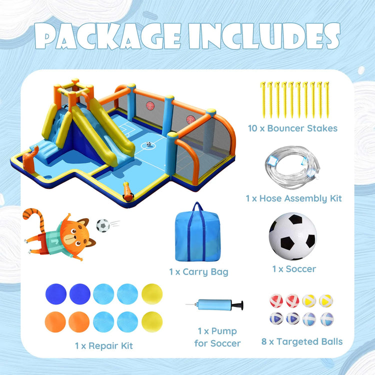 Giant Soccer-Themed Inflatable Water Slide Bouncer W/ Splash Pool without Blower