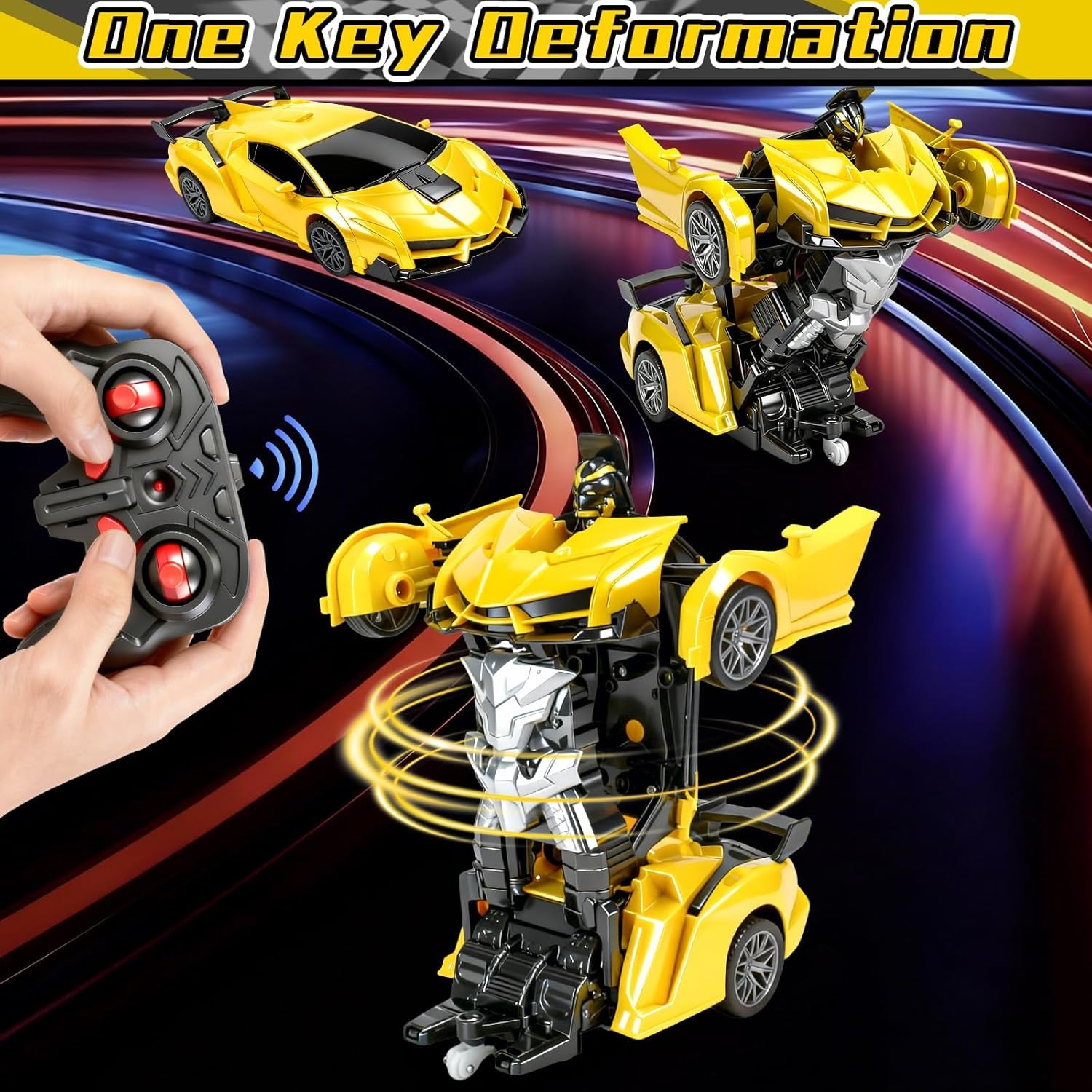 Remote Control Car for Boys, 1:18 Scale Rc Race Car with 360° Rotating Led Lights & One Button Deformation - Rc Cars Robot Toy Cars for Kids 3 4 5 6 7 8-12 Birthday Easter Gifts ﻿