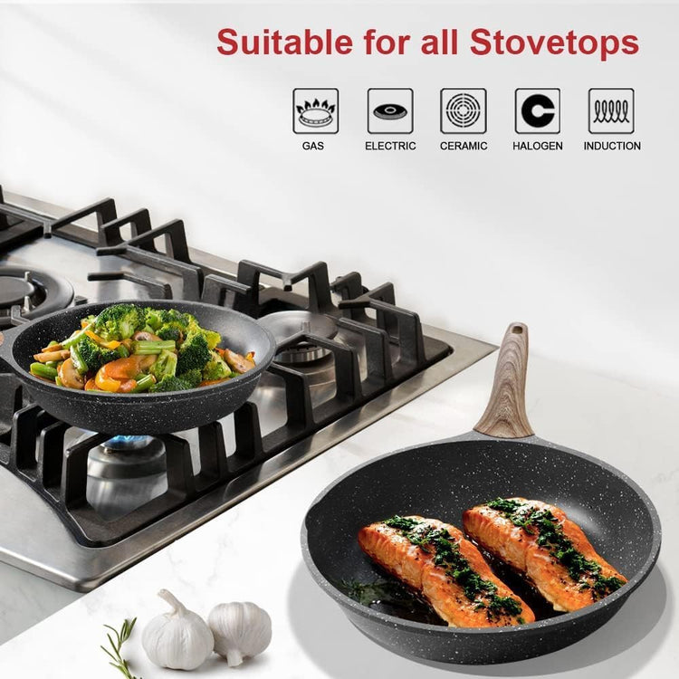 Nonstick Granite Frying Pan Skillet, Non Stick Omelette Fry Pans, Omelet Egg Pan, Stone Cookware Chef&