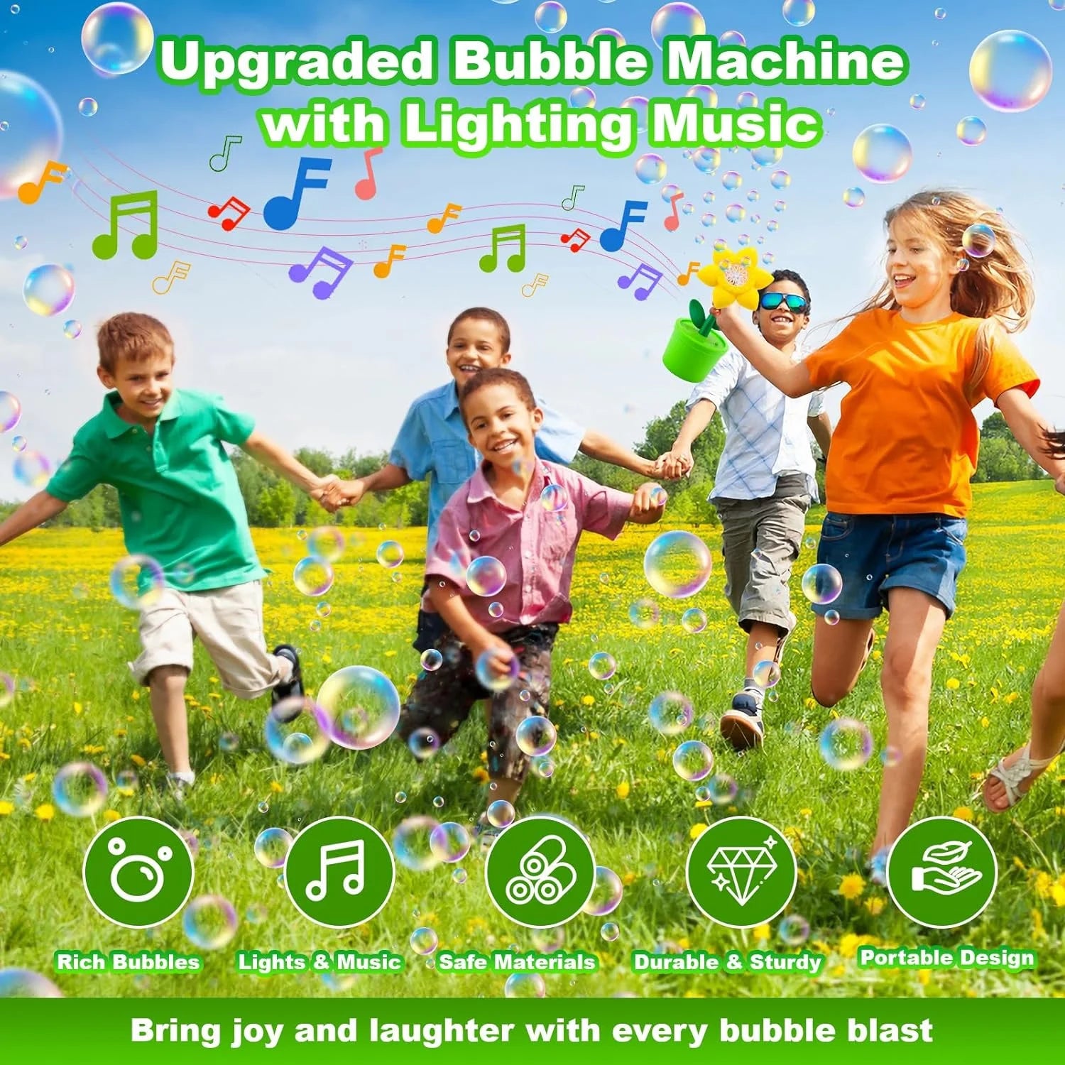 Bubble Machine with Light for Kids,20000+ Bubbles per Minute Automatic Flower Bubble Maker for Toddlers,2025 Upgrade Portable Battery Operated Bubble Machine Toy for Outdoor/Indoor Parties Birthday