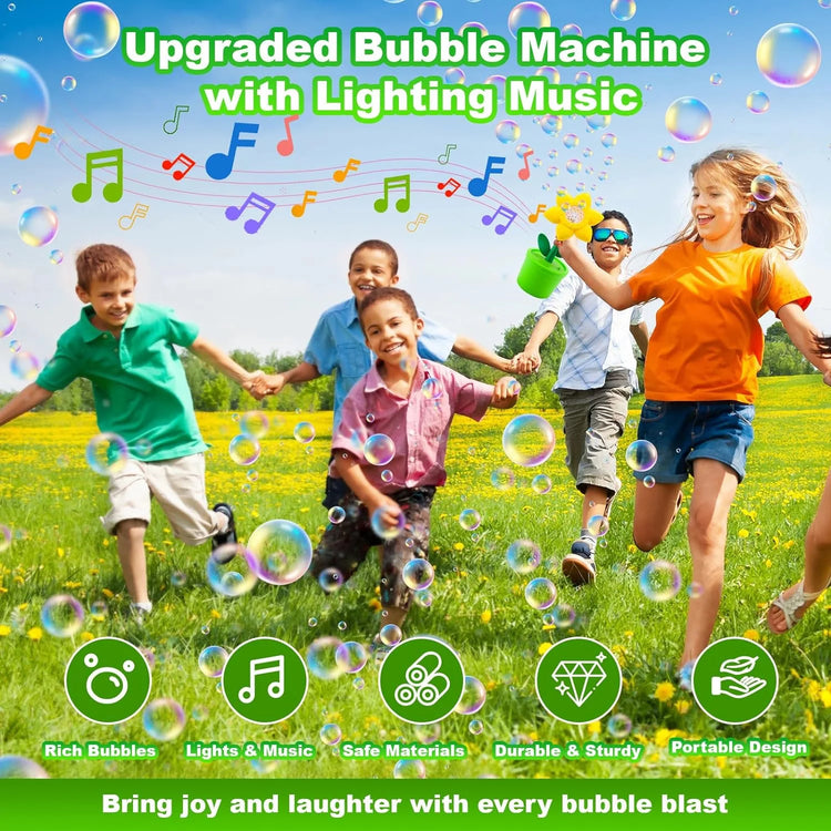 Bubble Machine with Light for Kids,20000+ Bubbles per Minute Automatic Flower Bubble Maker for Toddlers,2025 Upgrade Portable Battery Operated Bubble Machine Toy for Outdoor/Indoor Parties Birthday