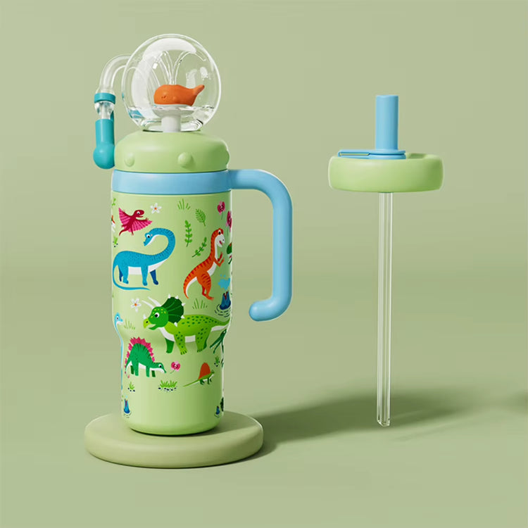 24Oz Stainless Steel Whale Fountain Tumbler with Handle Drinking Cup with Straw Whale Squirt Water Cup 710Ml Drinking Cup