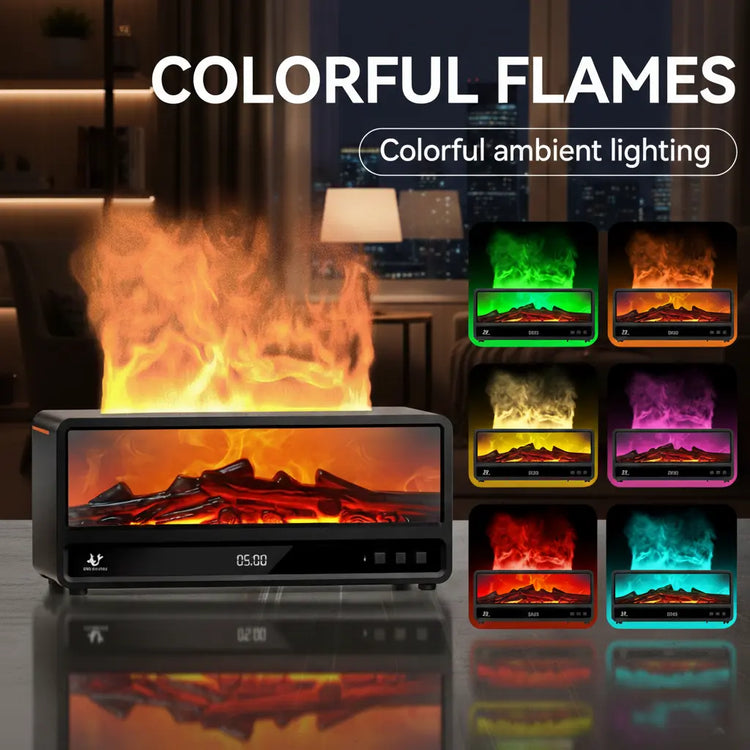 Flame Air Humidifier & Aroma Diffuser with 8-Color LED Flame Effect, Essential Oil Diffuser, Aromatherapy Machine, Remote & Timer for Home Bedroom Office with Auto-Off Protection Desktop Air Purifier for Relaxing Atmosphere