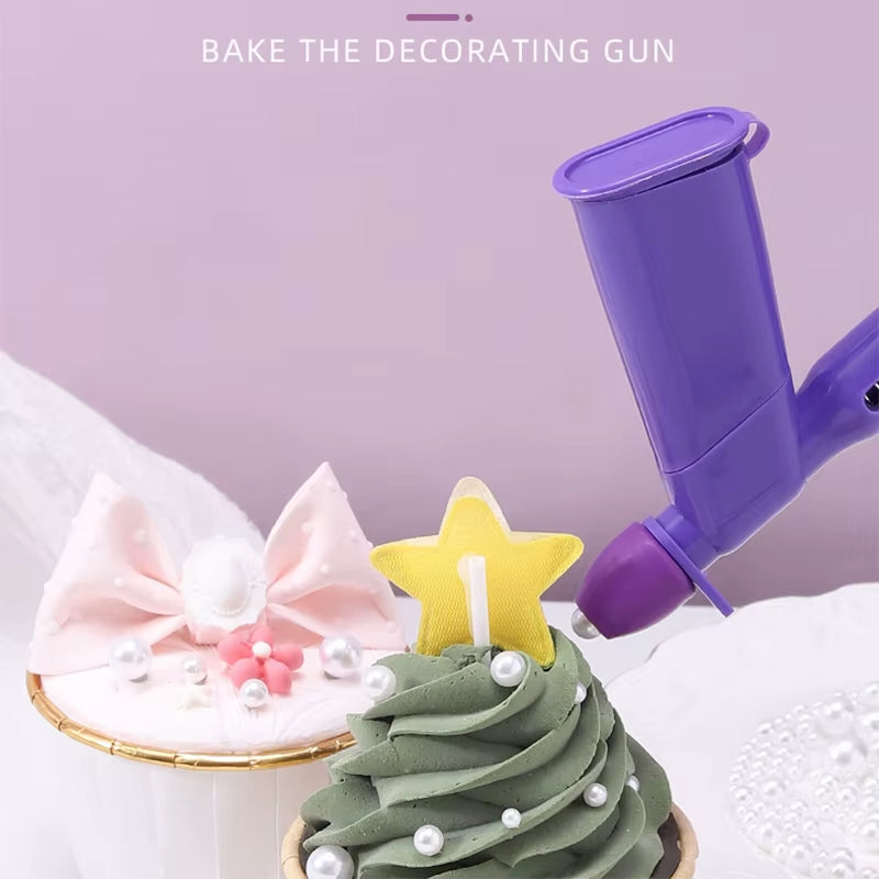 DIY Baking Tool Pearl Applicator with 4 Transfer Heads Fondant Cake Plaid Embossed Mold Cake Decoration Coating Tool