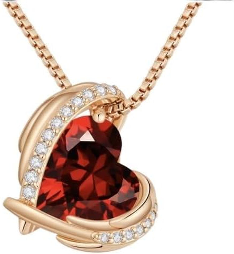 Christmas Gifts for Women，Love Heart Pendant Necklaces for Women, Silver Tone Rose Gold Tone Birthstone Jewelry Gifts for Wife Her