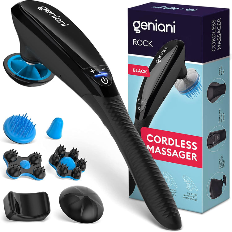 Deep Tissue Massager for Back, Shoulders, Neck & Sore Muscles - Cordless Electric Handheld Massager Full Body Pain Relief - Percussion Massage Therapy for Legs, Feet & Body (Black)