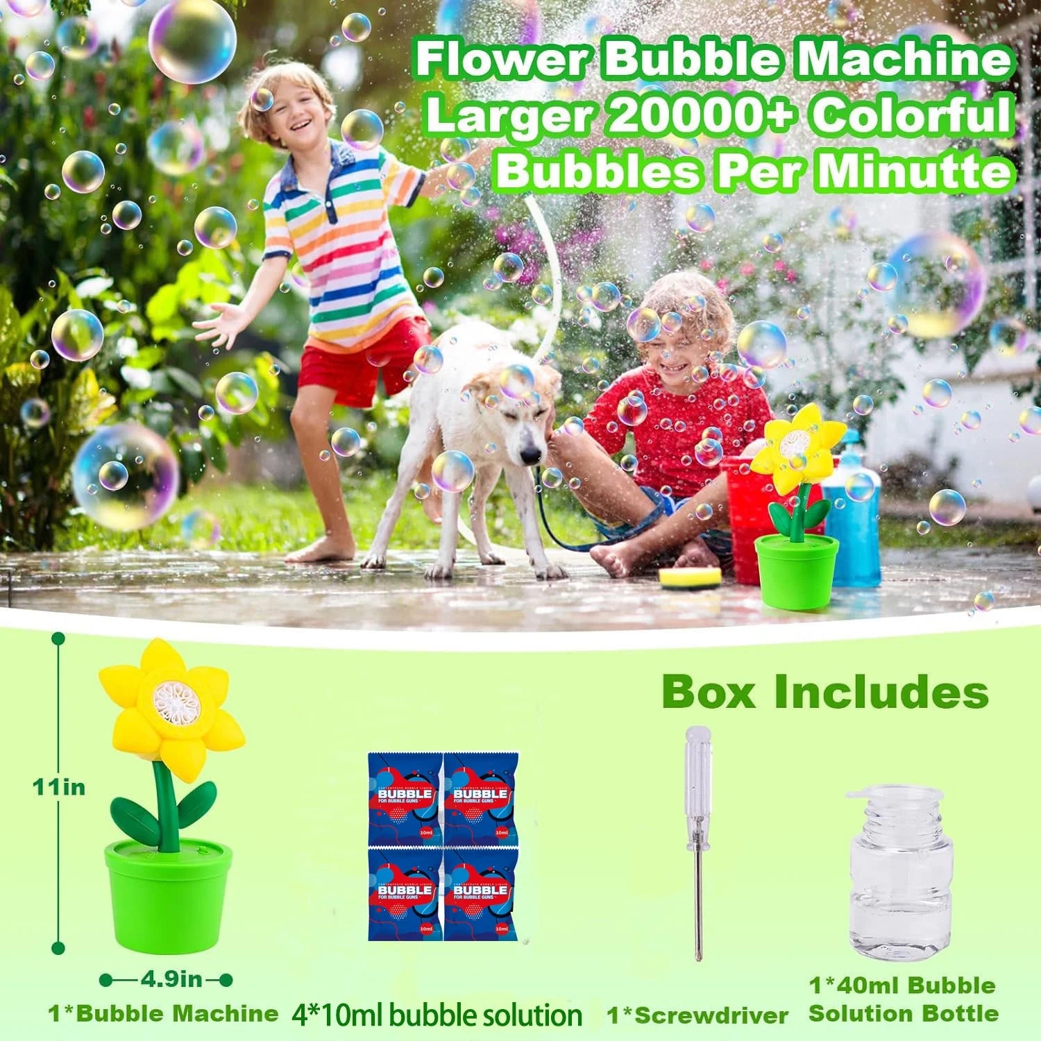 Bubble Machine with Light for Kids,20000+ Bubbles per Minute Automatic Flower Bubble Maker for Toddlers,2025 Upgrade Portable Battery Operated Bubble Machine Toy for Outdoor/Indoor Parties Birthday