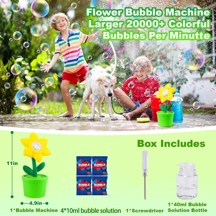 Bubble Machine with Light for Kids,20000+ Bubbles per Minute Automatic Flower Bubble Maker for Toddlers,2025 Upgrade Portable Battery Operated Bubble Machine Toy for Outdoor/Indoor Parties Birthday