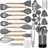 Silicone Cooking Utensil Set, 35 Pcs Kitchen Utensils by , Non-Stick Heat Resistant Kitchen Gadgets Cookware with Natural Wooden Handle -(Gray)
