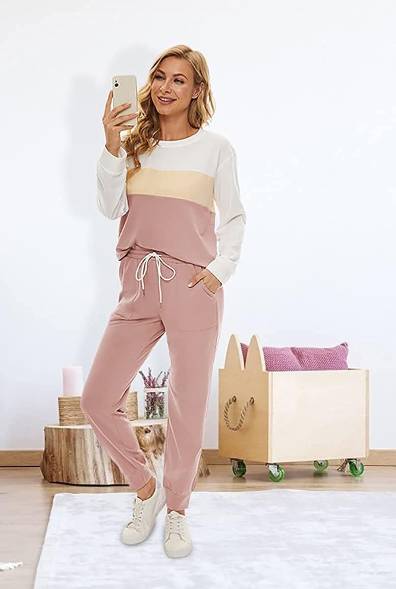 Two Piece Outfits for Women Long Sleeve Crewneck Pullover Tops and Pants Sweatsuits Lounge Set with Pockets 2026