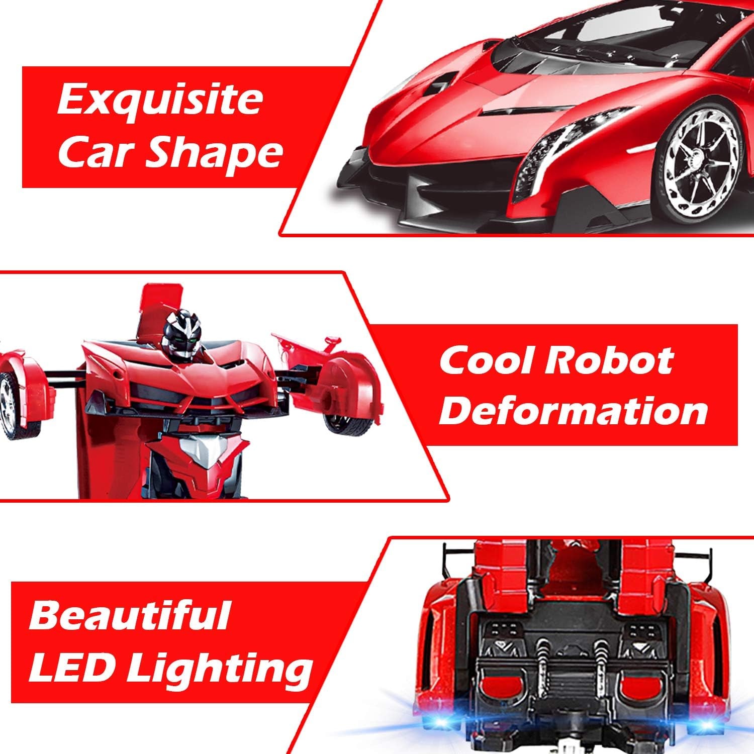 Remote Control Car - Transform Robot Toys for Boys Teens, Rechargeable RC Car with Lights, 2.4Ghz RC Car 1:18 Rechargeable 360° Rotating Race Transform Car Birthday Christmas Gifts for Kids