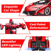 Remote Control Car - Transform Robot Toys for Boys Teens, Rechargeable RC Car with Lights, 2.4Ghz RC Car 1:18 Rechargeable 360° Rotating Race Transform Car Birthday Christmas Gifts for Kids