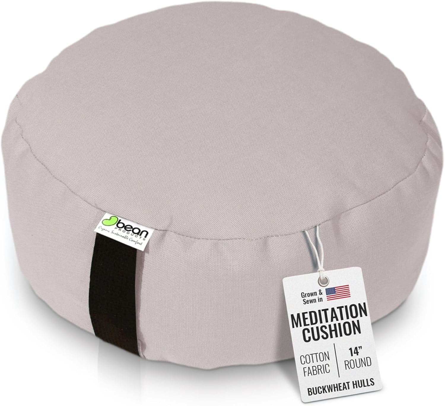 Zafu Meditation Pillows for Sitting on Floor, Yoga Cushion, Cotton/Buckwheat Fill Yoga Pillow, Zafu Meditation Cushion, Zen Kneeling Prayer Pad- Made in USA - 14" round - Natural