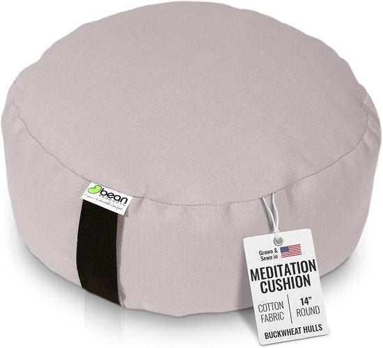 Zafu Meditation Pillows for Sitting on Floor, Yoga Cushion, Cotton/Buckwheat Fill Yoga Pillow, Zafu Meditation Cushion, Zen Kneeling Prayer Pad- Made in USA - 14" round - Natural