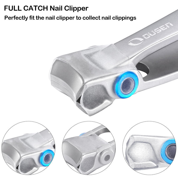 Thick Nail Clippers with Catcher, Full Anti-Splash Nail Clippers for Men & Women, Wide Jaw Opening Toenail Clippers for Seniors, Adult Fingernail Cutter & Toe Nail Clipper Catch All Nail Clippings
