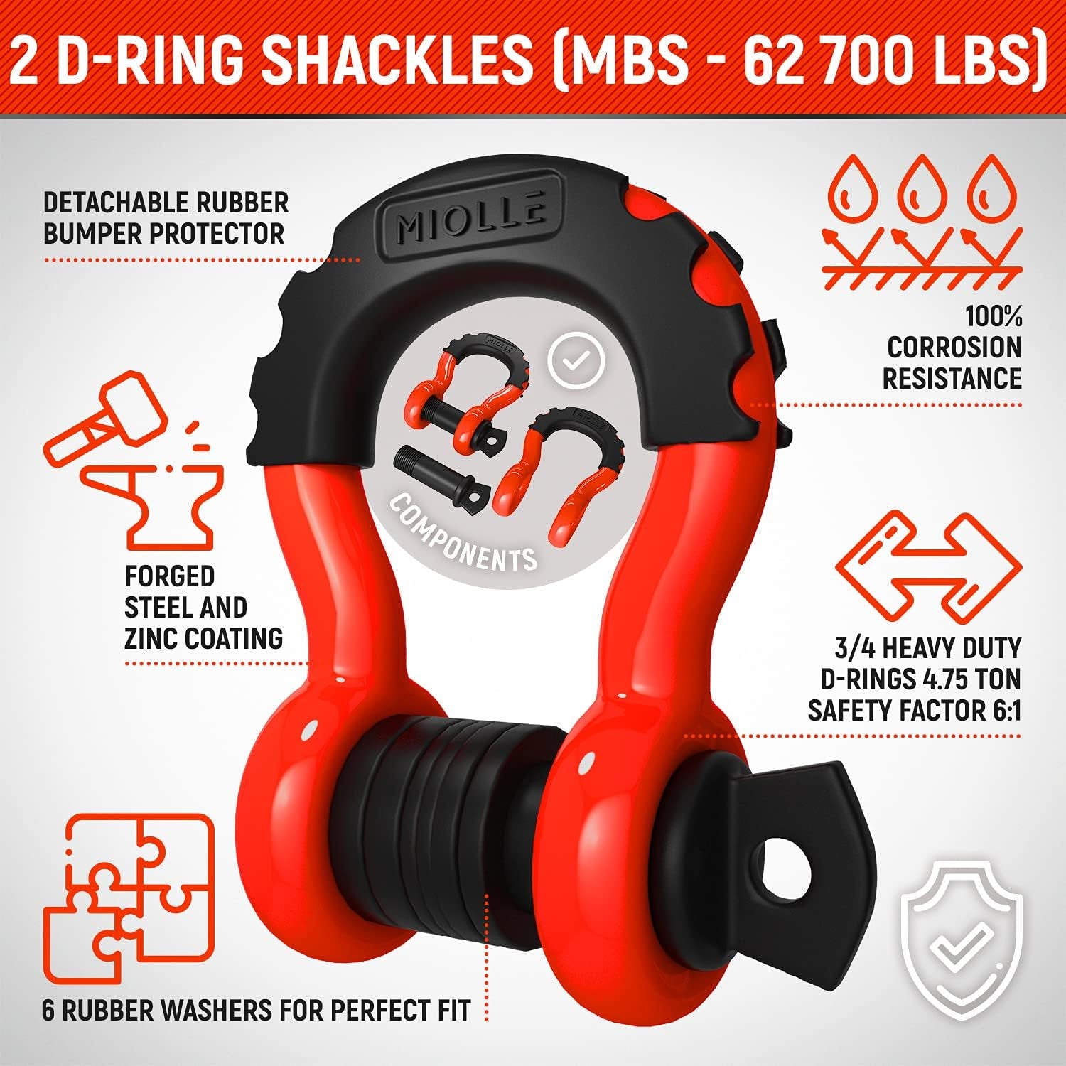 gear Tow Strap 4”X30’- 45000Lbs MBS Recovery Strap Kit Includes: Tow Rope, 2 D-Ring Shackles MBS- 62700LBS, Storage Case
