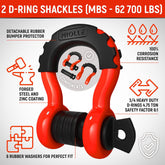 gear Tow Strap 4”X30’- 45000Lbs MBS Recovery Strap Kit Includes: Tow Rope, 2 D-Ring Shackles MBS- 62700LBS, Storage Case