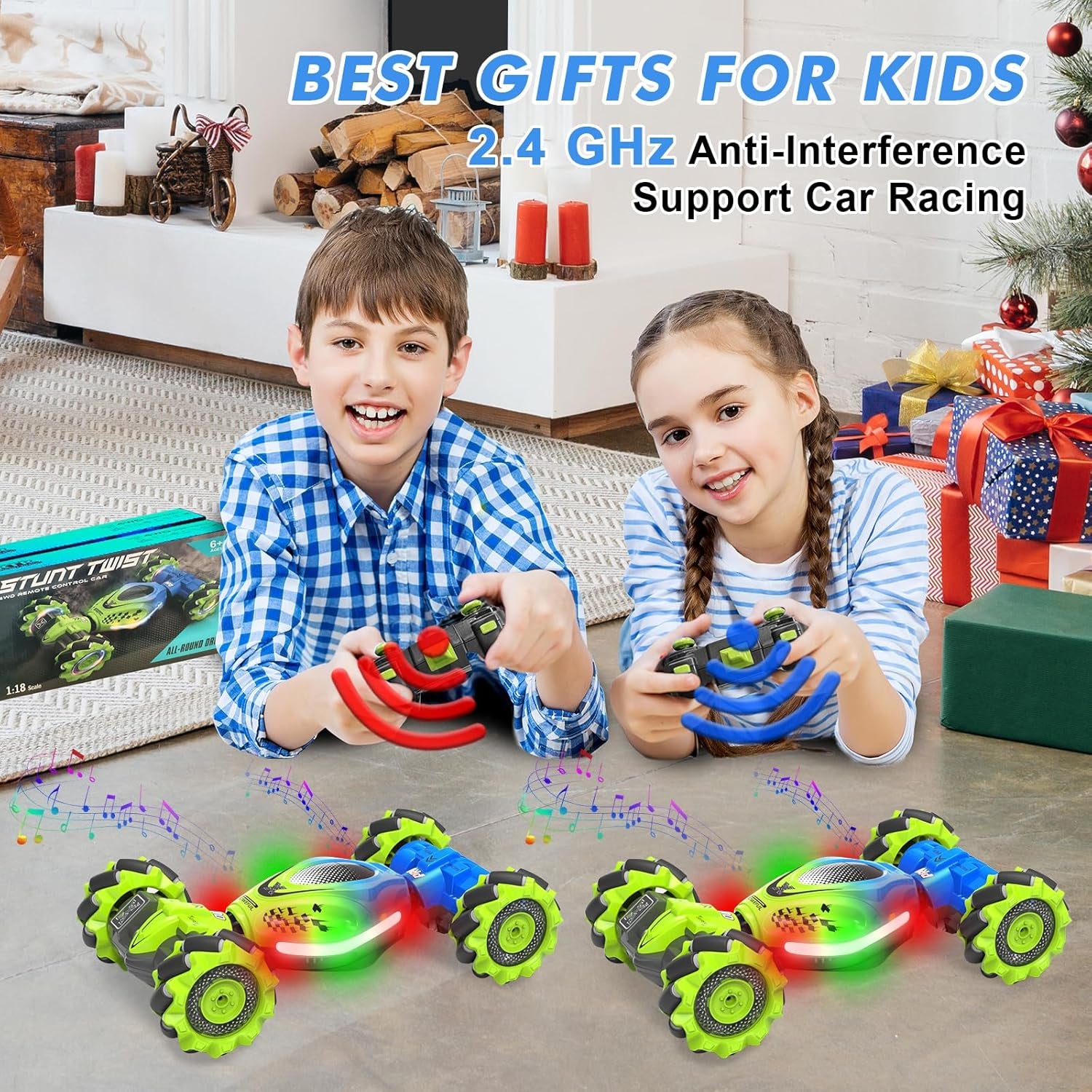 Gesture RC Car, 2.4Ghz 4WD Gesture Sensing RC Stunt Car Toys for 6-12 Years Old Boys Girls, Hand Controlled Remote Drift Twist Offroad 360° Rotation with Lights Music for Birthday Gifts