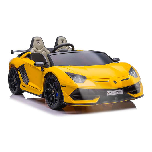 24V Lamborghini Aventador W/ Swappable Battery - Electric Car for Kids with 3 Speeds, Leather Seat, Remote, MP3 Music by Bluetooth, FM Radio, Rubber Tires (Yellow)