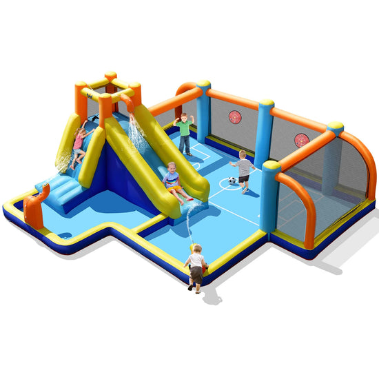 Giant Soccer-Themed Inflatable Water Slide Bouncer W/ Splash Pool without Blower