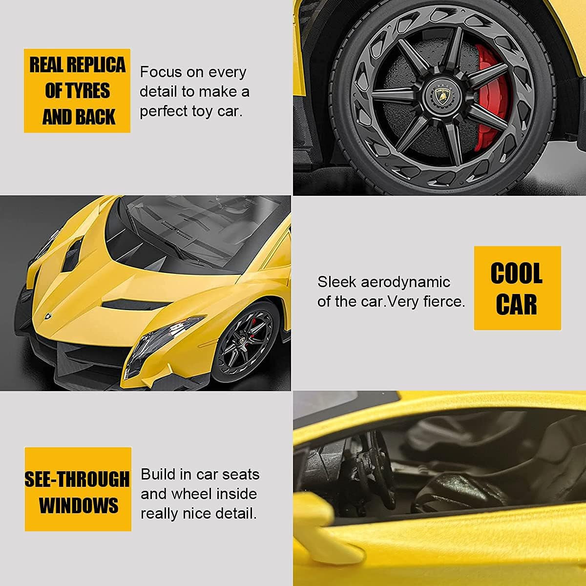 Remote Control RC CAR Racing Cars Compatible with Lamborghini Veneno Officially Licensed 1:24 Toy RC Cars Model Vehicle for Boys 6,7,8 Years Old,Yellow