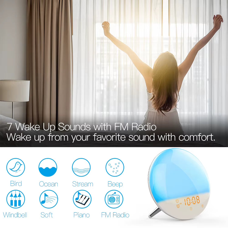 MOES Wifi Wake up Smart Light Alarm Clock with 7 Colors Sunrise Sunset Simulation Tuya APP Control Works with Alexa Google Home