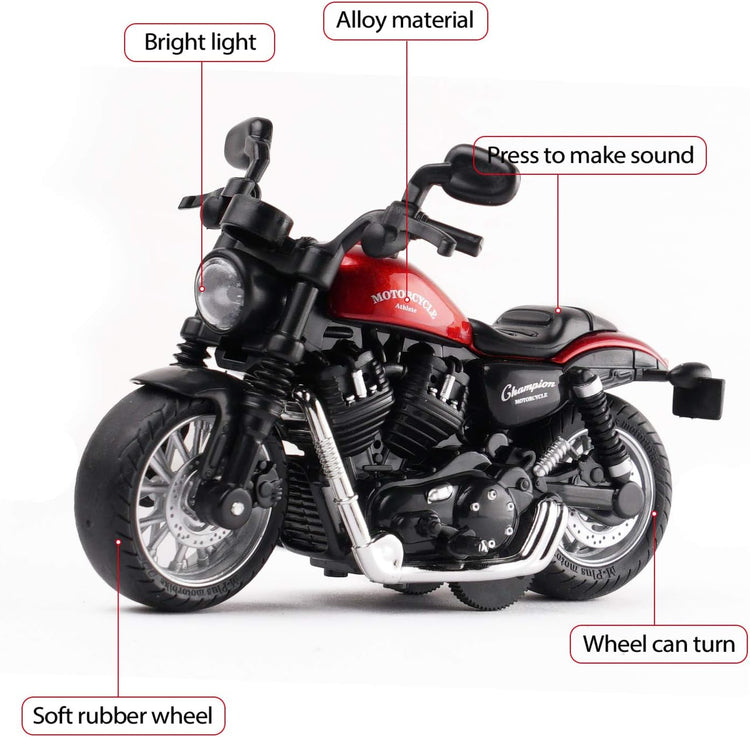 Mini Toy Motorcycle - Pull Back Toy Cars with Sound and Light Toy,Toy Motorcycles for Toddlers,Motorcycle Toys for Boys Age 3-9 (Red)