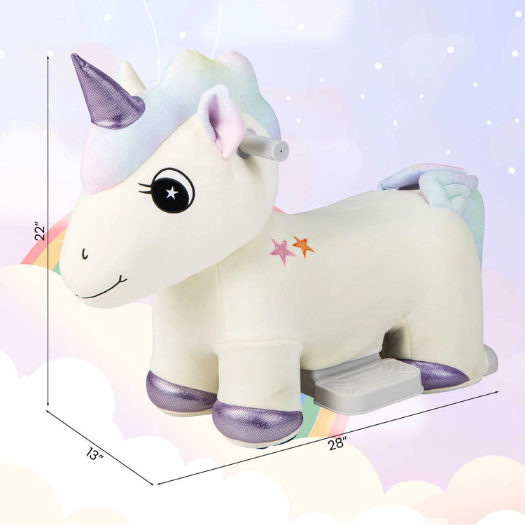 6V Electric Animal Ride on Toy Unicorn Kids Plush Ride-On W/ Music & Handlebars
