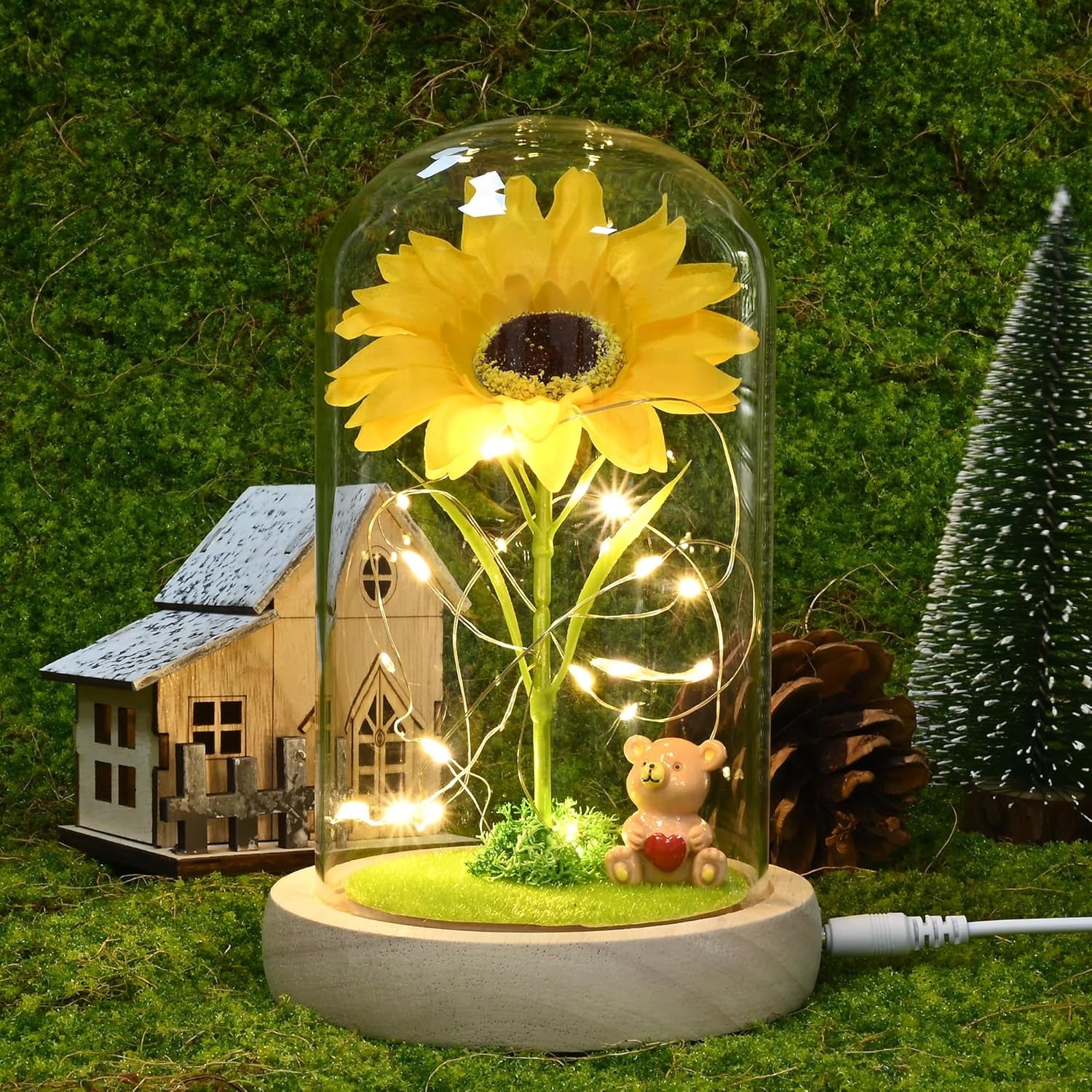 Sunflower Gifts for Women,Birthday Gifts for Her,Artificial Sunflower in Glass Dome with Led Light for Mother&