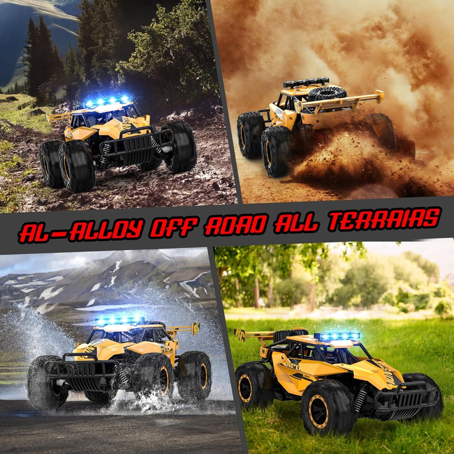 Remote Control Car for Boys, RC Cars, 1:12 Monster RC Truck off Road with LED Headlight and Rechargeable Battery Gifts for Adults Boys 8-12