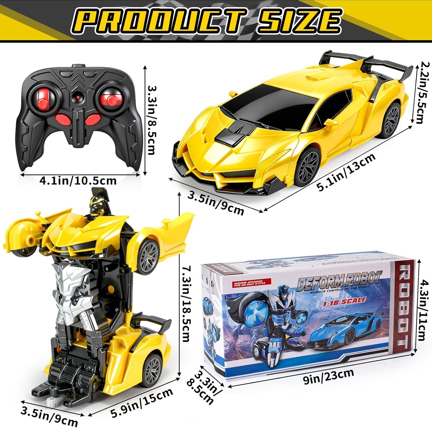 Remote Control Car for Boys, 1:18 Scale Rc Race Car with 360° Rotating Led Lights & One Button Deformation - Rc Cars Robot Toy Cars for Kids 3 4 5 6 7 8-12 Birthday Easter Gifts ﻿