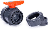 Kaplan 3" PVC True Union Ball Valve with Full Port, ASTM F1970, EPDM O-Rings and Reversible PTFE Seats, Rated at 200 PSI @73F, Gray, 3 Inch Socket
