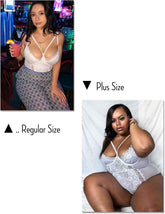 Lingerie for Women Eyelash Lace Strappy Sexy Teddy Babydoll Lingerie with Snap Crotch