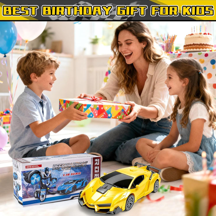Remote Control Car for Boys, 1:18 Scale Rc Race Car with 360° Rotating Led Lights & One Button Deformation - Rc Cars Robot Toy Cars for Kids 3 4 5 6 7 8-12 Birthday Easter Gifts ﻿