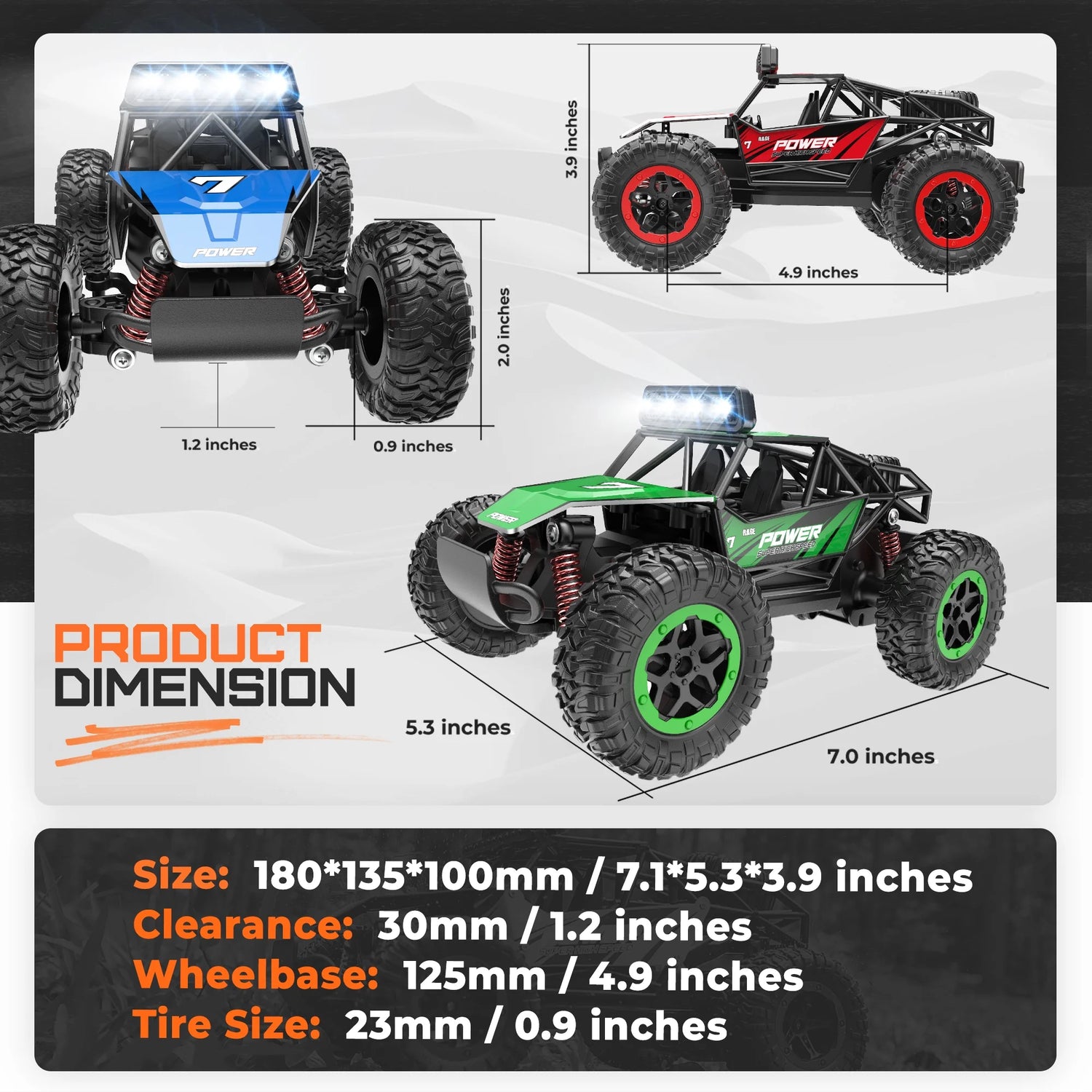 Remote Control Cars for Kids, 1:20 Scale RC Monster Trucks with Lights, All Terrain off Road RC Cars for Kids 3-6 6-12