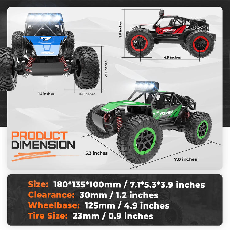 Remote Control Cars for Kids, 1:20 Scale RC Monster Trucks with Lights, All Terrain off Road RC Cars for Kids 3-6 6-12
