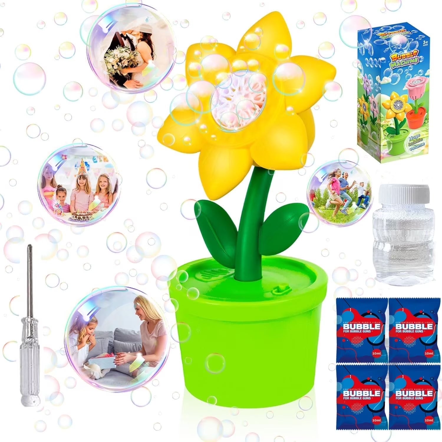 Bubble Machine with Light for Kids,20000+ Bubbles per Minute Automatic Flower Bubble Maker for Toddlers,2025 Upgrade Portable Battery Operated Bubble Machine Toy for Outdoor/Indoor Parties Birthday
